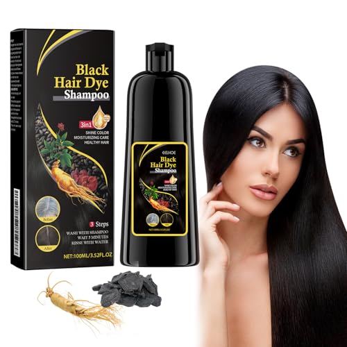 Hair Dye Shampoo 3 en 1 Cubre Canas, 100ML Black Hair Dye Shampoo 3 en 1, 100ml Champu para Canas Pelo Negro, Champú para Cabello Negro Instantáneo Champu Colorante Tinte para Hombre y Mujer