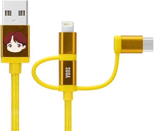 BTS Cables de caracteres TinyTAN 3 en 1 Cable SUGA (USB-A a USB-C, Micro USB, cable certificado MFI) Compatible con Android, Galaxy Series, iPhone
