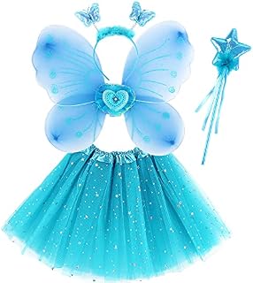 Discoball Girls Fairy Costume Set Princess Tutu Skirt Fairy Magic Butterfly Wings Dress Up Fantasy Costume Play with Butterfly Wings, Magic Wand and Headband Set for 3-8 Years Girls