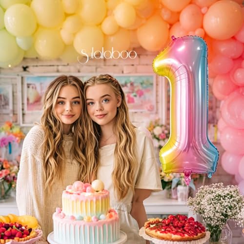 Image of Rainbow Gradient Number 1 Balloon 40 Inch Big Large Balloons 0-9 | 1st Helium Foil Mylar Number Balloons for Birthday Anniversary Party Decorations