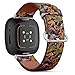 CJBROES Replacement Leather Watch Band, Compatible with Fitbit Versa 3 and Fitbit Sense of Wristband Bracelet Accessory - Tropical Colibri