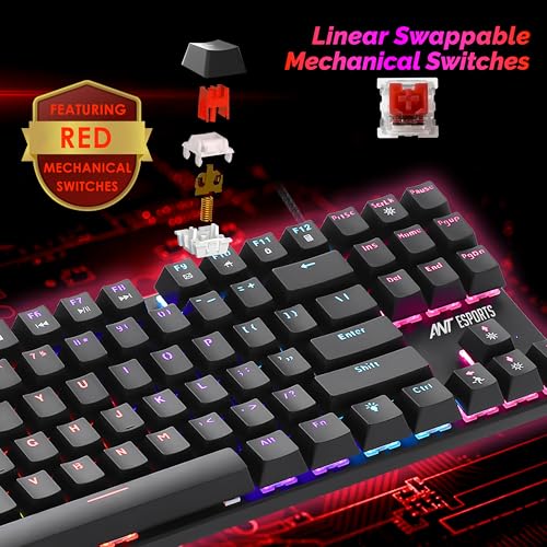 Image of Ant Esports Scorpion MK20 Wired 75% Mechanical Gaming Keyboard, 87 Keys Compact TKL Wired Linear Red Switches Detachable USB RGB Backlight Keyboard