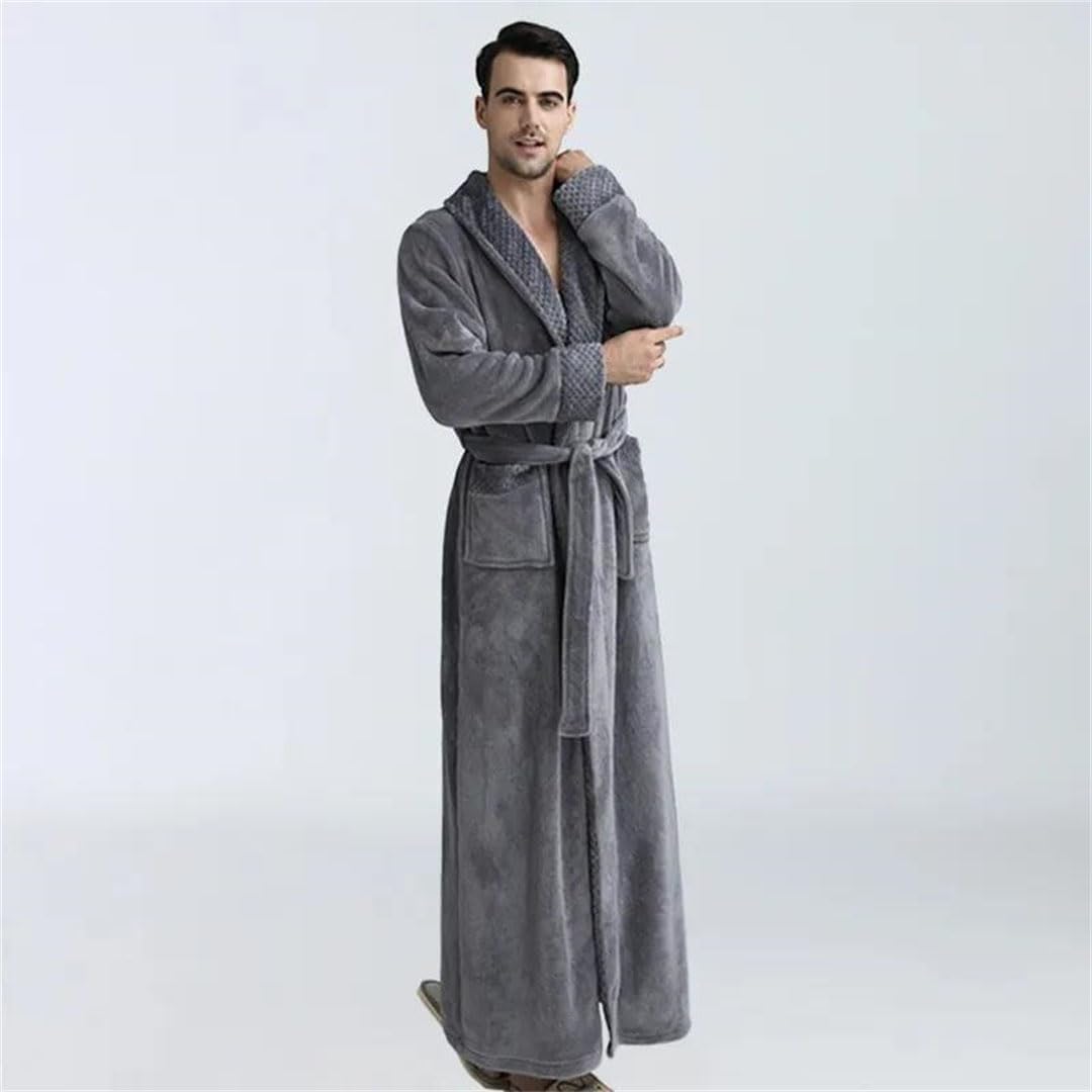 Męski długi szlafrok nocny z grubej flaneli, kimono, szlafrok, ciepły koralowy polar, luźny strój domowy, biały szlafrok (rozmiar M), biały szlafrok (rozmiar M, bordowy szlafrok X)