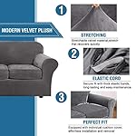 H.VERSAILTEX Rich Velvet Stretch 2 Piece Chair Cover Chair Slipcover Sofa Cover Furniture Protector Couch Soft with Elastic Bottom Chair Couch Cover with Arms Width Up to 49 Inch(Chair,Grey) - Image 3