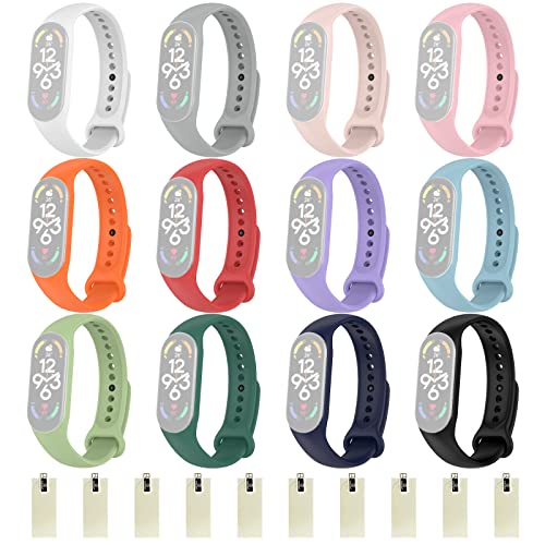 Silicona Correa Compatible para Xiaomi Smart Band 7, 12 Piezas Correa Deportiva de Silicona Pulseras, Silicona Pulseras de Repuesto, Colorido Suave Silicona Pulsera Impermeable Cover