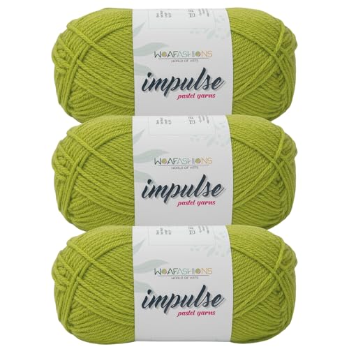 Image of WOAFashions Impulse Hand Knitting & Crochet Yarn, Premium Acrylic, 4 : Medium (Celery) (3x100gms / 3.5oz / 200mtr / 218yds)