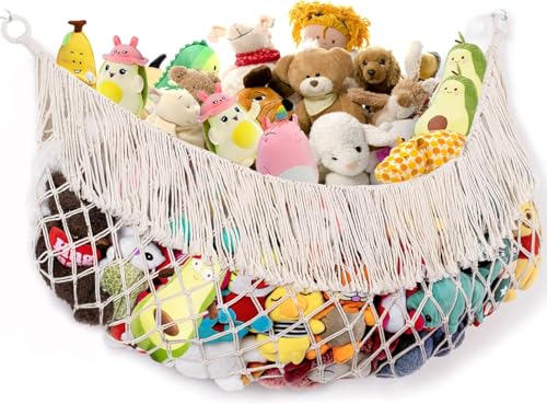 PrimZooty Stuffed Animal Hammock - Extra Large 63'' Long, Stuffed Animal Storage, stuffed animal Holder net, Toy Hammock Large, Toy Storage Hanging Organizer - Cream White