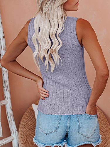 Image of Saodimallsu Womens High Neck Tank Top Summer Ribbed Sleeveless Shirts Casual Loose Knit Cami Sweater Vest