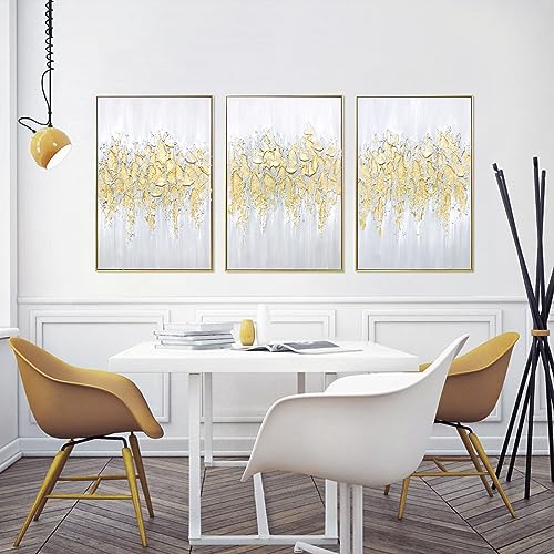 Zessonic Abstract Wall Art For Living-room: Framed Glam Gold Hand-Painting Canvas Art for Bedroom Decor Glitter Abstract Artwork for Modern, Contemporary Decor, (Set of 3, 24 x 36 Inches for Each) - Image 5