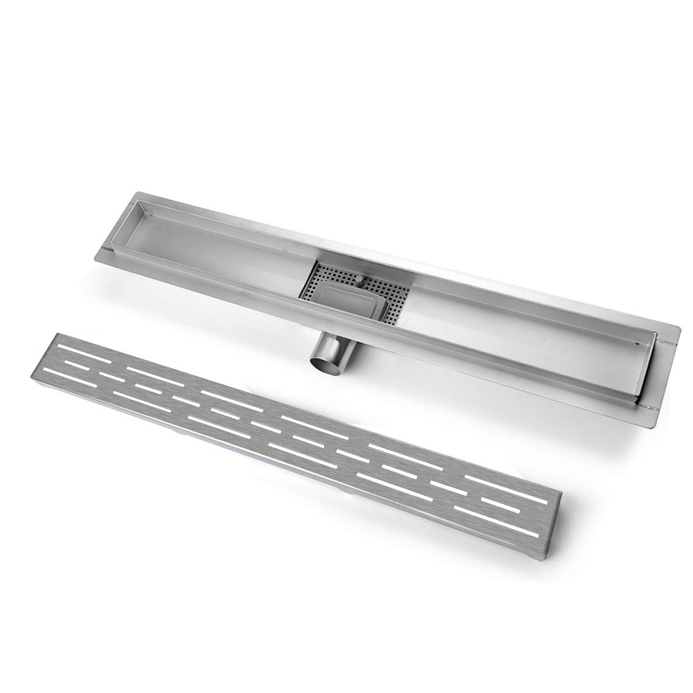 SIENOC Caniveau pour Douche,80cm,Caniveau de Douche en Acier Inox Siphon Sol d'évacuation à Carreler pour Salle de Bain,avec appareil désodorisant et filtre à cheveux | Bonde de vidange en acier inoxydable carrelée, bonde de douche, très plat, kit complet