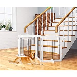 PAWLAND-Extra-Wide-Dog-gate-for-The-House-Doorway-Stairs-Dog-Fences-Indoor-Freestanding-Foldable-Wooden-Pet-Gates-for-Dogs-Set-of-Support-Feet-Included-96-in-Wide-30-in-Tall-4-Panels-White - Cucciolini Doodles   PAWLAND-Extra-Wide-Dog-gate-for-The-House-Doorway-Stairs-Dog-Fences-Indoor-Freestanding-Foldable-Wooden-Pet-Gates-for-Dogs-Set-of-Support-Feet-Included-96-in-Wide-30-in-Tall-4-Panels-White
