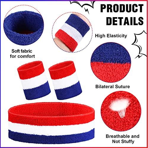 Image of 72 Pcs Bulk Striped Sweatband Set Include 24 Pcs Sweat Absorbing Striped Headbands and 48 Pcs Sweatbands Wristbands Cotton Athletic Sweat Bands for Men Women Gym Sports Workout