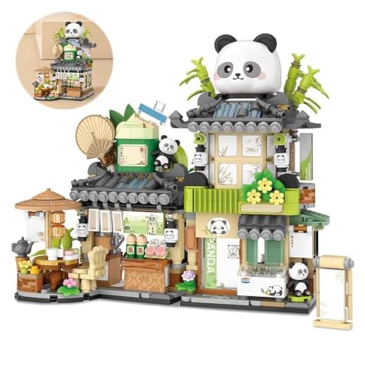 KBIBCK Panda Haus Mini Bausteine, MOC Kreatives Japanisches Spielzeug Modellset 6-12 Alter, 860 PCS Klemmbausteine Haus Toy Gift, Home Dekoration(Panda Teehaus)