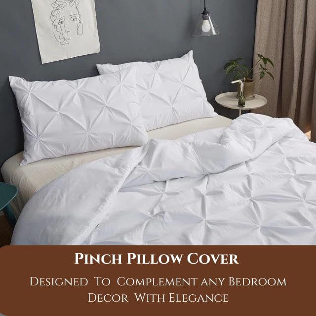 KANCHI DECOR - Designing Pillow Covers 17”x 27” Inch Set of 2 | Microfiber Rich Collection Pintuk Pinch Pleated Pillow Cover Pack of - 2 (17x27 Inches) Machine Washable Pillow Covers | White 2