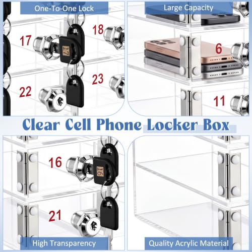 Image of Layhit Clear 45 Slots Cell Phone Locker Box for Classroom Clear Acrylic Cell Phone Storage Cabinet Bin with Door Locks for Classroom School Students Office Factory Employees