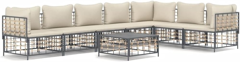 8 Piece Patio Lounge Set with Cushions Anthracite Poly Rattan Patio Sofa Outdoor Sofa Balcony Sofa for patios, Decks, Balconies