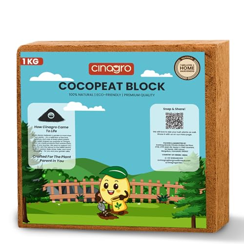 Image of Cinagro Cocopeat (1 Kg Block, Expand up to 25 litres or 3 Kgs Cocopeat Powder), Natural Coconut Coir Fibres, Organic Fertilizer for Home Gardening, Potted Plants, Pure Cocopeat Block for Plants