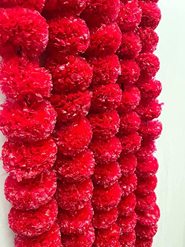 Image of SPHINX Artificial Marigold Fluffy Flowers Garlands (Red, 5 Pieces)