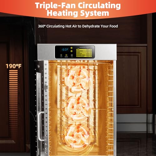 Commercial Food Dehydrator 18 Trays, 2000W Large Capacity 34.42ft² Food Dryer Machine for Jerky, Meat, Fruit, Herbs, Full Stainless Steel Industrial Dehydrater Biltong Maker