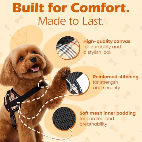 Bark Appeal Tan Plaid No-Pull Dog Harness for Medium to Large Sized Pets – Adjustable, Reflective Vest with 3 Leash Clips for Added Control, Easy Walks & Training – Large by Bark Appeal - Image 3