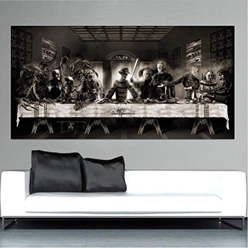 yhnjikl Horror Last Supper Freddie Alien Last Supper Art Canvas Painting Poster Prints Home Wall Decor Painting 35X70Cm Without Farme