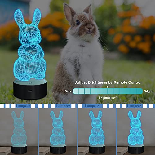 Lampeez 3D Rabbit Lamp Bunny Night Light 3D Illusion Lamp For Kids, 16 Colors Changing With Remote, Kids Bedroom Decor As Xmas Holiday Birthday Easter Gifts For Boys Girls #TOP2