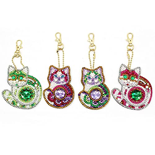 5D DIY Diamant Peinture Portes-Clés pour Enfants et Adultes Chat Animal Strass Bricolage Pasted Painting Complet Keychain Pendentif pour Sac à dos Sac à main Décoration Cover