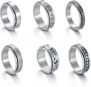 Fidget Spinner Ring Set,Set of 3 Stainless Steel Spinning Rings for Men and Women Fidget Bands Cool Rings Moon Star Celtic Stress Relief Wide Wedding Promise Rings Set