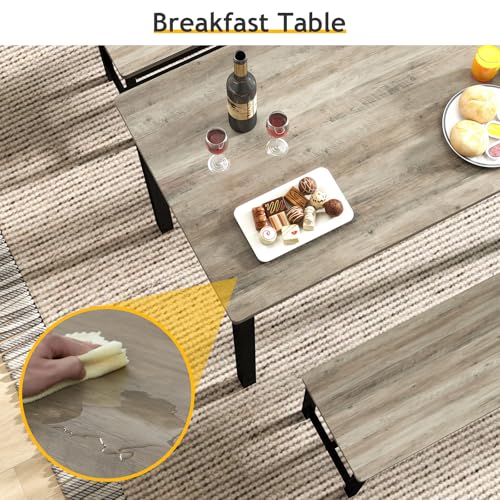 Rovibek Dining Table Set for 4 with 2 Benches – Space-Saving Kitchen Table Set for Kitchen & Dining Room, Grey