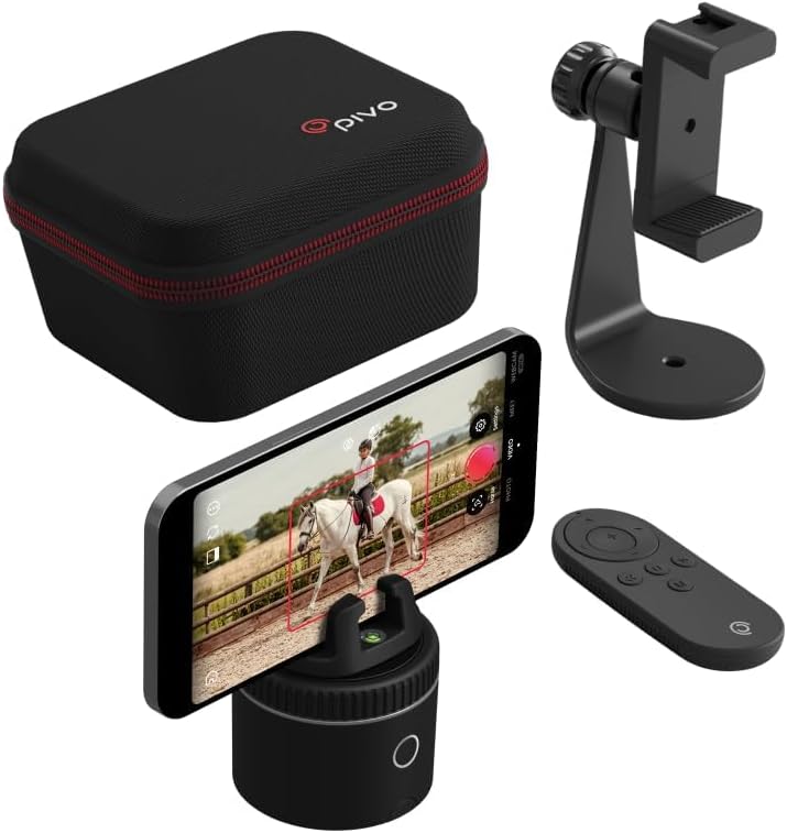 Pivo Equestrian Pod Starter Pack, Auto Face, Body, Horse Phone Tracking Holder, Ai-Powered 360° Rotation, Remote Control for Hands-Free Video Recording with Smart Mount and Travel Case (Black)