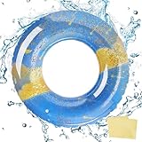 浮き輪 ビニール補修用テープ2枚付き フロート うきわ 1人乗り 子供用 大人用 子供 キッズ 浮き具O型 強い浮力 厚く 耐久性 空気 漏れにくい 壊れにくい 安定性 折りたたみ式 キラキラ 夏休み 暑さ対策 プール 夏海遊び 夏 水遊び 夏対策 プールパーティー 海水浴 日光浴 空気入れ 60-100 (流星, 70)