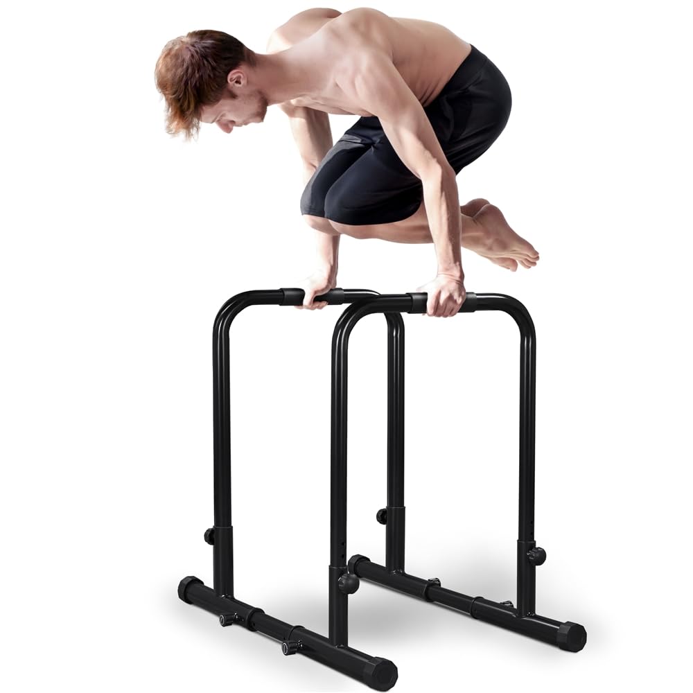 Yaheetech Dip Barre Parallele Fitness Dip Bar Stand Station Regolabile per Calisthenics/Stretching/Addominali in Acciaio Nero