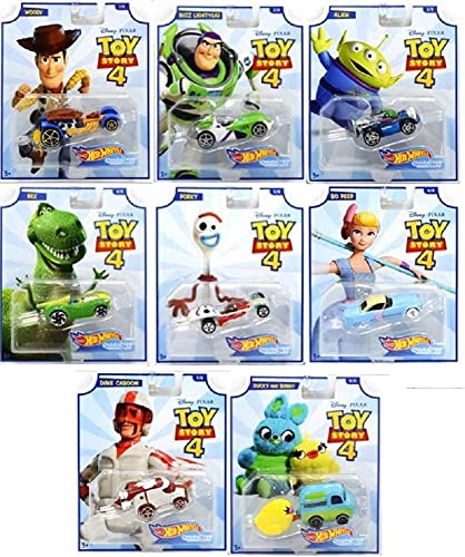 Hot Wheels - Toy Story 4 - Anteil komplet 8pcs Collectible Cars - Woody, Buzz Lightyear, Alien, Rex, Forky, BO Peep… – Bild 4