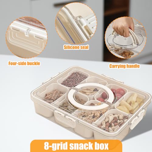 Lahnaokfis 8 Fächern Snackbox mit Fächern, Snackteller mit Deckel, Snackschale mit Griff, Tragbar und Vielseitige Snackbox Organizer, Kinder Obstbox Snackdose für Familientreffen und Picknicks