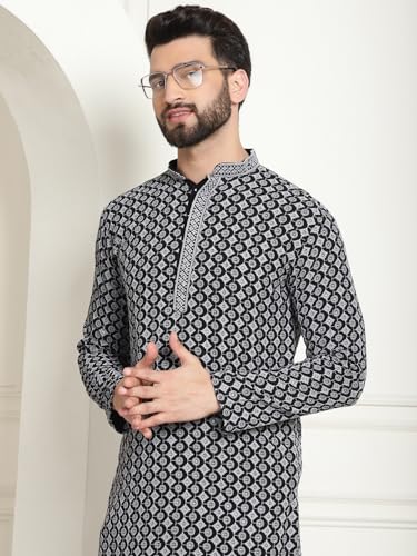 Image of SOJANYA Men's Cotton Regular Fit Casual (Since 1958 Contrast Embroidered Sequinned Long Kurta