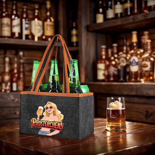 Lustiges Geschenk – Herren- und Damen-Tragetasche für Bier mit Flaschenöffner und Grußkarte – Filz-Tragetasche und Aufbewahrungsbeutel für bis zu 6 Flaschen oder Dosen – Set für Sekt, Wein oder Bier