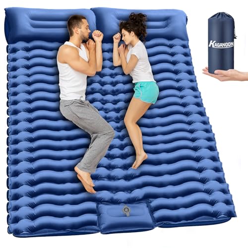 Kaganoon Double Camping Sleeping Pad, Extra-Thick Camping Mat for 2 Person with Pillow, Built-in Foot Pump Inflatable Sleeping Pads, Compact Camp Air Mattress for Backpacking, Hiking