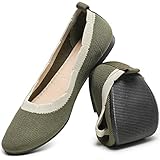 HEAWISH Comfortable Round Toe Flats Shoes Women, Slip On Dressy Ballet Flats for Women, Fashion Women's Flats for Walking(Olive Green, US8)
