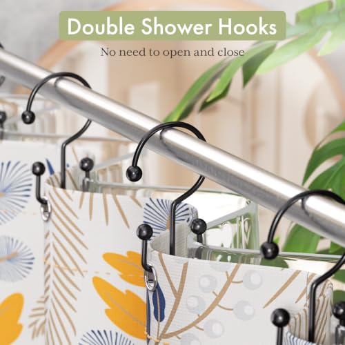 Image of Amazer Shower Curtain Hooks Black Double Shower Curtain Hooks, Shower Curtain Rings Sturdy Stainless Steel Shower Hooks for Bathroom Shower Curtain Rod, 12Pcs Shower Curtain Hangers
