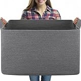 OIASKET 95L Extra Large Blanket Basket, 24' x 16.9' x 14.2' Woven Storage Basket for Living Room, Nursery Blanket Storage for Toys, Towels, Dirty Clothes (Grey)