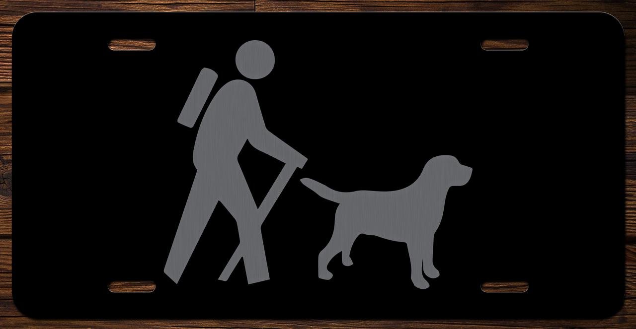Hiker With Dog Vanity Front License Plate Tag KCE030