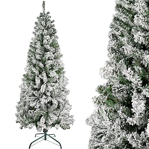 Gotoll Árbol de Navidad Artificial 150cm Árbol Pino Natural de Blanco Nevado con Soporte de Metal y 450 Puntas de...