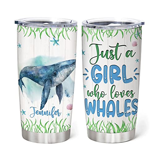 Hyturtle Personalized Gifts For Whale Lover - Just A Girl Who Loves Whales Custom Name Stainless Steel Tumbler 20oz With Lid - Idea Ocean Animal Lover Gifts For Women Girl On Birthday, Christmas