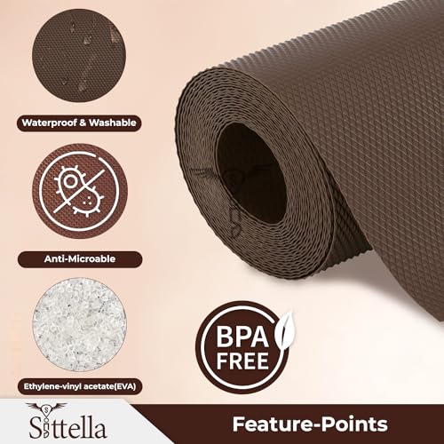 Image of SITTELLA (45cm x 3m) Food-Grade Anti-Slip Washable Kitchen Drawer & Shelf Liner | Multipurpose Waterproof Fridge, Table & Cabinet Mat | Non-Toxic, Cuttable & Reusable(Coffee)