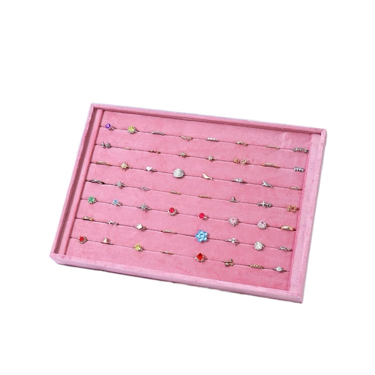 YGMNQAL Velvet Jewelry Tray Elegant Pink Velvet Jewelry Organizer Ring Display Tray Earrings Necklace Bracelet Watches Storage Trays Counter Showcase Props