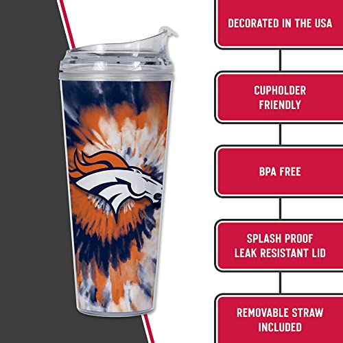 Image of Rico Industries NFL Football Glitter 24oz Acrylic Glitter Tumbler with Hinged Lid, Officially Licensed Double Wall Tumbler with Straw