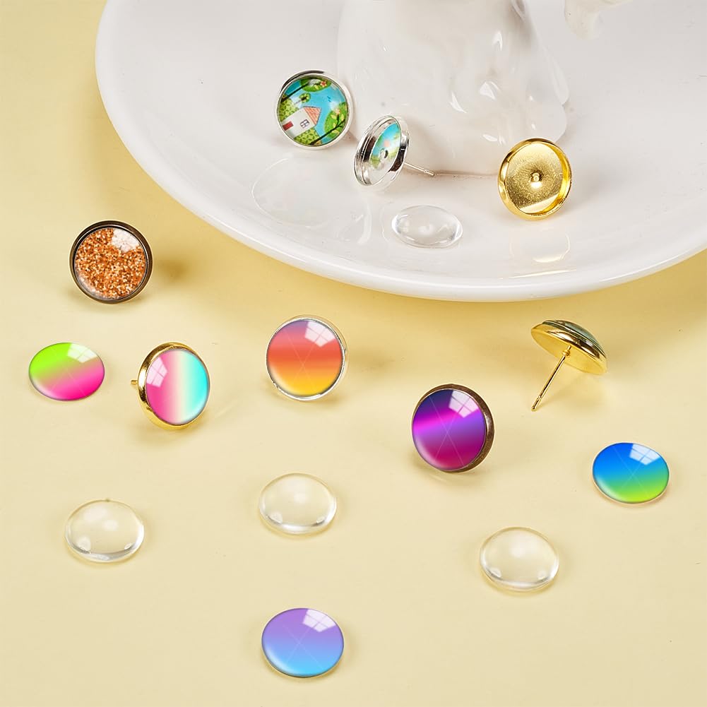 SUNNYCLUE Cabochon Ohrstecker Rohlinge Set – 80 Teile, 40 Rohlinge + 40 Ohrmuttern, 11x11 Mm, Messing