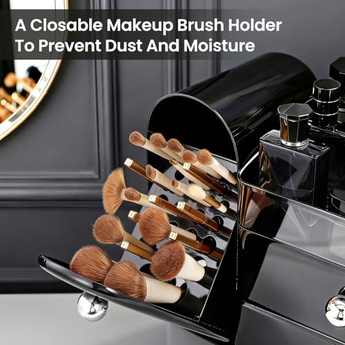 Image of Makeup Organizer,Vanity Organizer with Makeup Brush Holder,Large Skincare Organizers with Drawers,Bathroom Countertop Organizer,Storage Lipstick,Perfume,Nail Polish,Beauty,Gifts for Woman