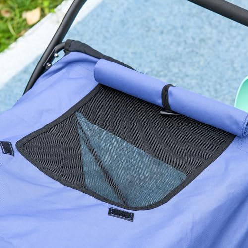 PawHut Hundewagen Hundebuggy mit Netzfenstern, Klappbarer Katzenwagen mit Sicherheitsleine, große Gummiräder für Mittelgroße, Große Hunde bis 30 kg, Oxford, Blau