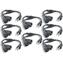 Cablelera Power Cord Extension and Splitter NEMA 5-15P to NEMA 5-15R x 2 16 AWG 13A 125V 14" 8 Pack ZPK037SI-08 black